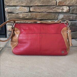The Sak red and brown leather shoulder bag tasseled pebbled excellent condition